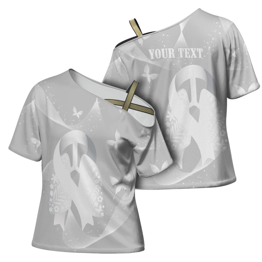 Australia Lung Cancer Awareness Personalised Cross Shoulder Shirt Butterfly Ribbon Art