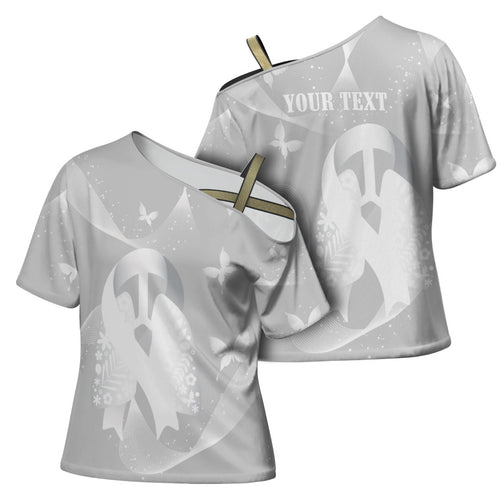 Australia Lung Cancer Awareness Personalised Cross Shoulder Shirt Butterfly Ribbon Art