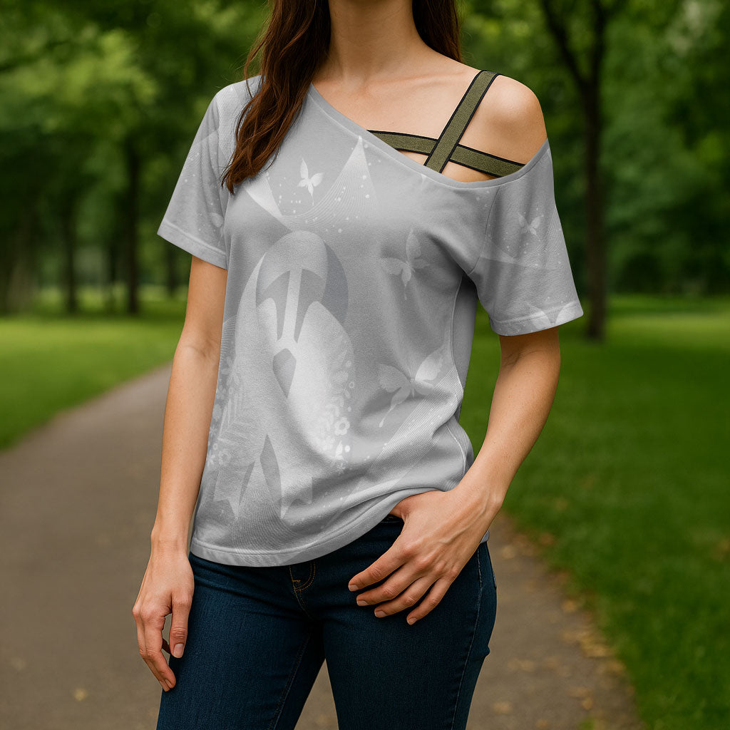 Australia Lung Cancer Awareness Personalised Cross Shoulder Shirt Butterfly Ribbon Art