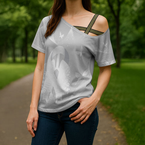 Australia Lung Cancer Awareness Personalised Cross Shoulder Shirt Butterfly Ribbon Art