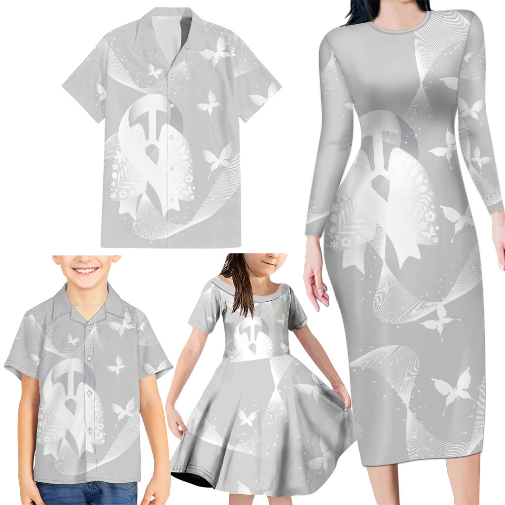 Australia Lung Cancer Awareness Personalised Family Matching Long Sleeve Bodycon Dress and Hawaiian Shirt Butterfly Ribbon Art