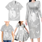 Australia Lung Cancer Awareness Personalised Family Matching Long Sleeve Bodycon Dress and Hawaiian Shirt Butterfly Ribbon Art