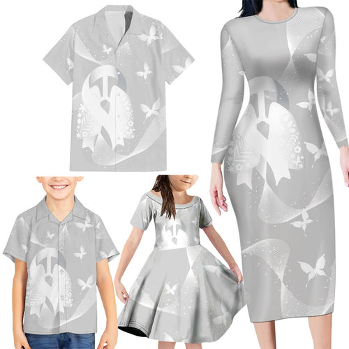 Australia Lung Cancer Awareness Personalised Family Matching Long Sleeve Bodycon Dress and Hawaiian Shirt Butterfly Ribbon Art