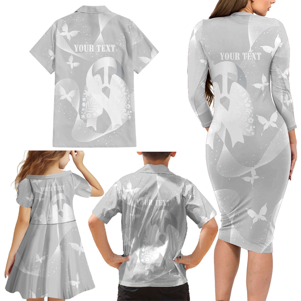 Australia Lung Cancer Awareness Personalised Family Matching Long Sleeve Bodycon Dress and Hawaiian Shirt Butterfly Ribbon Art