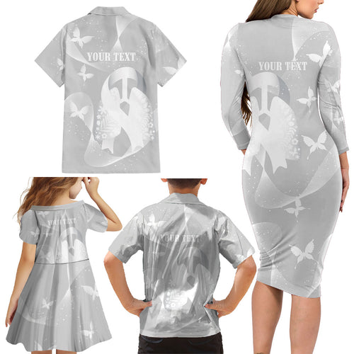 Australia Lung Cancer Awareness Personalised Family Matching Long Sleeve Bodycon Dress and Hawaiian Shirt Butterfly Ribbon Art