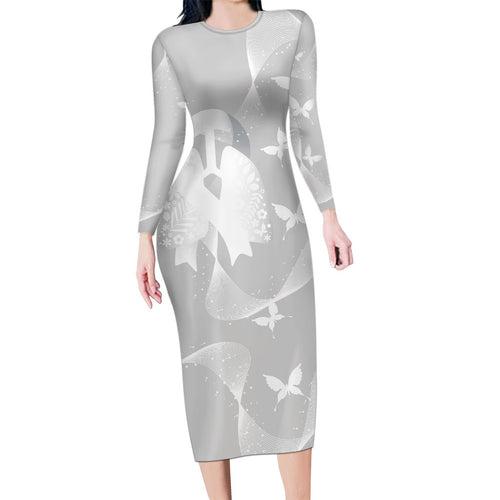 Australia Lung Cancer Awareness Personalised Family Matching Long Sleeve Bodycon Dress and Hawaiian Shirt Butterfly Ribbon Art