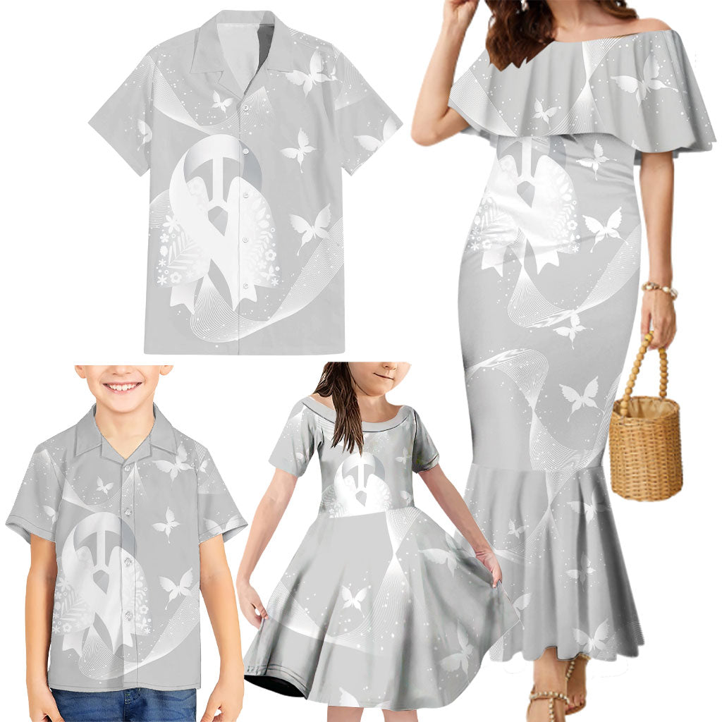 Australia Lung Cancer Awareness Personalised Family Matching Mermaid Dress and Hawaiian Shirt Butterfly Ribbon Art