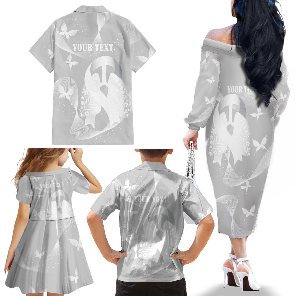 Australia Lung Cancer Awareness Personalised Family Matching Off The Shoulder Long Sleeve Dress and Hawaiian Shirt Butterfly Ribbon Art