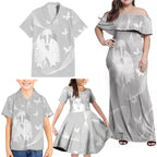 Australia Lung Cancer Awareness Personalised Family Matching Off Shoulder Maxi Dress and Hawaiian Shirt Butterfly Ribbon Art