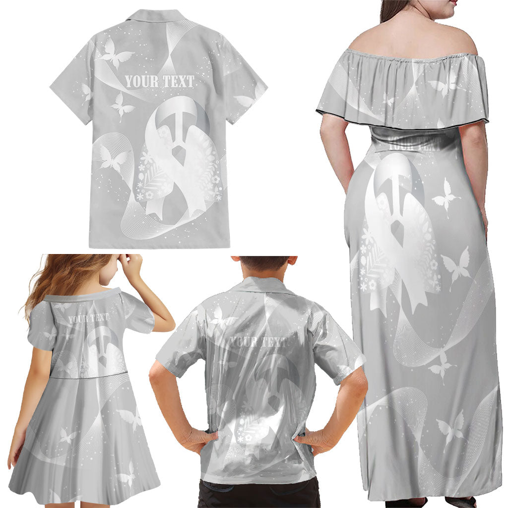 Australia Lung Cancer Awareness Personalised Family Matching Off Shoulder Maxi Dress and Hawaiian Shirt Butterfly Ribbon Art