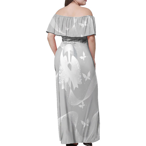 Australia Lung Cancer Awareness Personalised Family Matching Off Shoulder Maxi Dress and Hawaiian Shirt Butterfly Ribbon Art