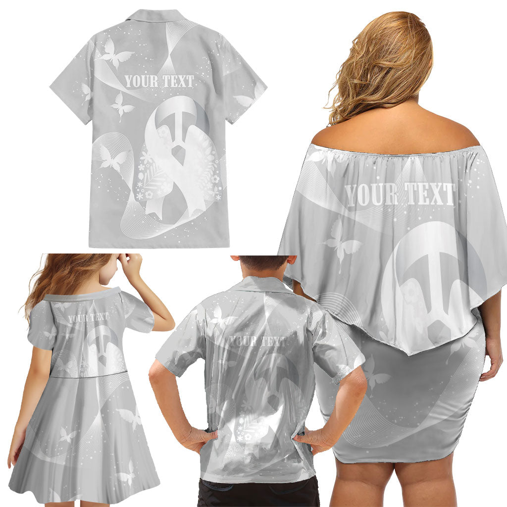 Australia Lung Cancer Awareness Personalised Family Matching Off Shoulder Short Dress and Hawaiian Shirt Butterfly Ribbon Art