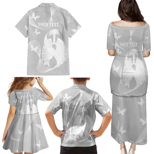 Australia Lung Cancer Awareness Personalised Family Matching Puletasi and Hawaiian Shirt Butterfly Ribbon Art