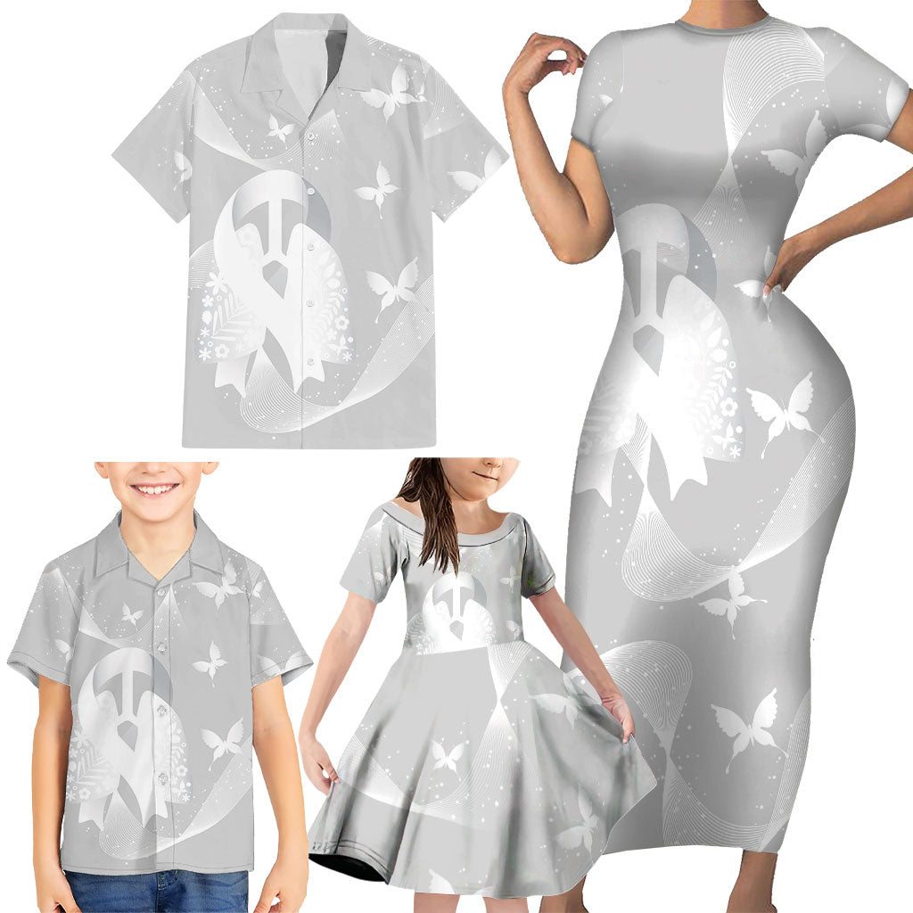 Australia Lung Cancer Awareness Personalised Family Matching Short Sleeve Bodycon Dress and Hawaiian Shirt Butterfly Ribbon Art