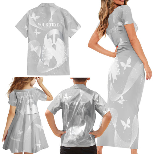 Australia Lung Cancer Awareness Personalised Family Matching Short Sleeve Bodycon Dress and Hawaiian Shirt Butterfly Ribbon Art