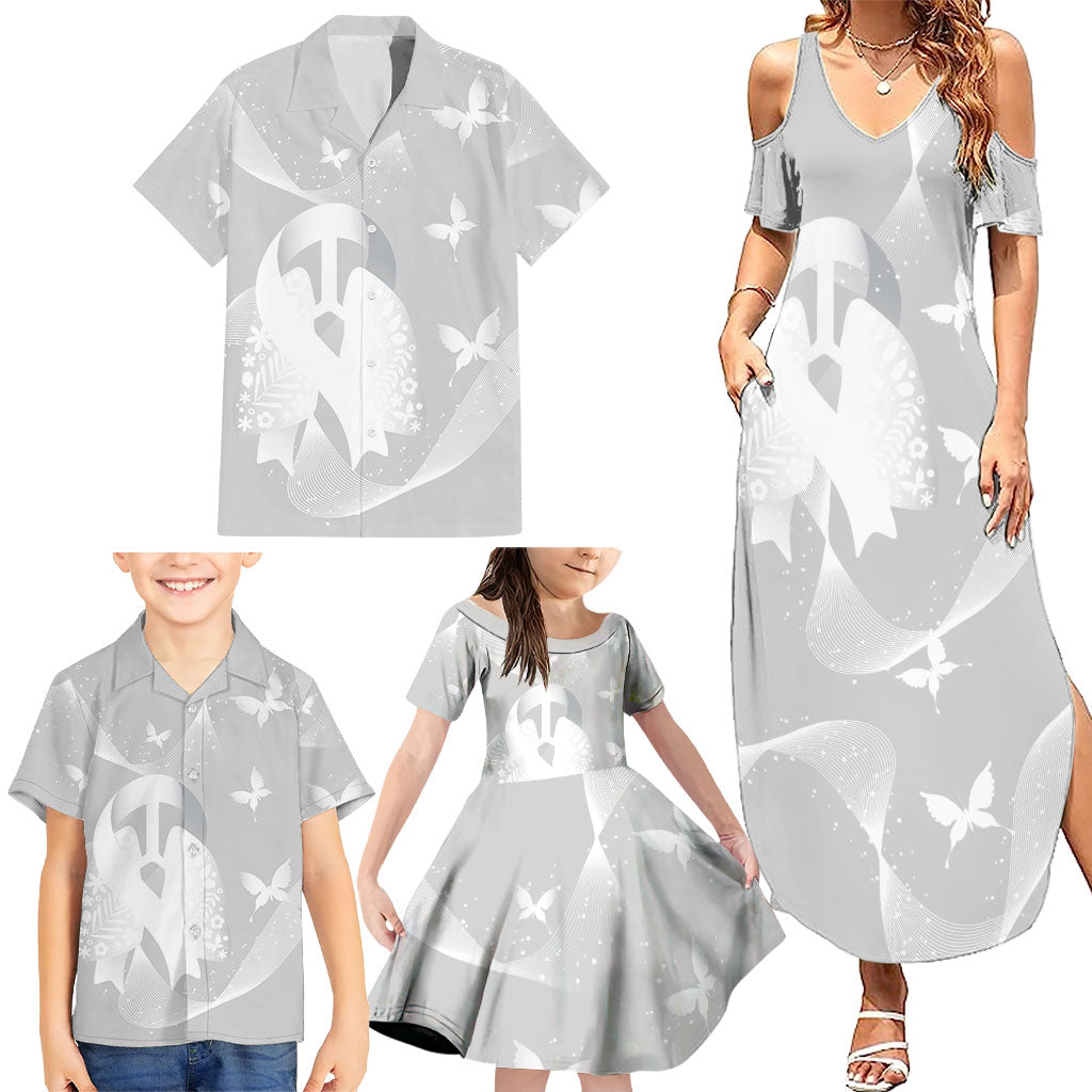 Australia Lung Cancer Awareness Personalised Family Matching Summer Maxi Dress and Hawaiian Shirt Butterfly Ribbon Art