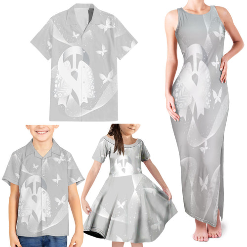 Australia Lung Cancer Awareness Personalised Family Matching Tank Maxi Dress and Hawaiian Shirt Butterfly Ribbon Art