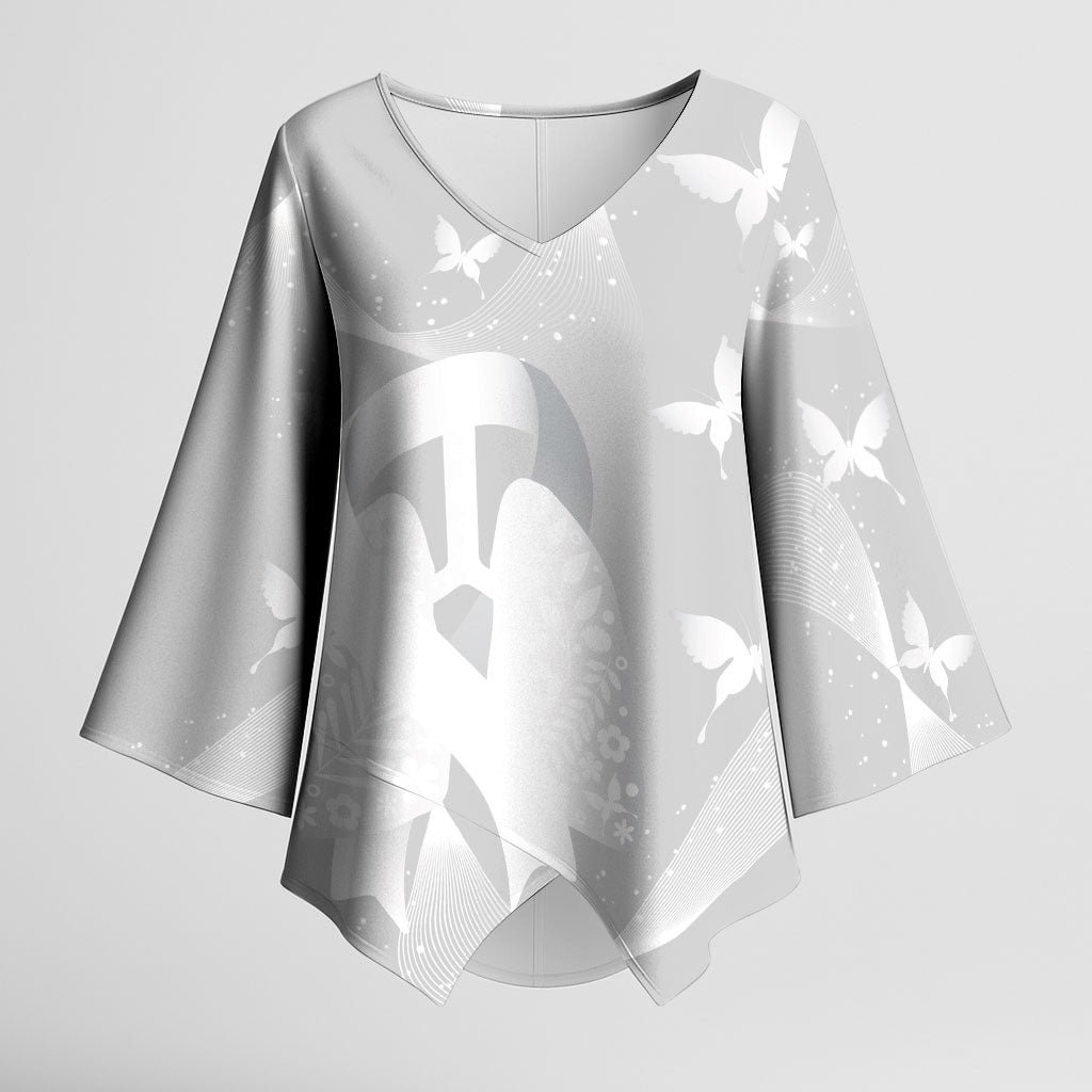 Australia Lung Cancer Awareness Personalised Kimono Sleeve Blouse Butterfly Ribbon Art