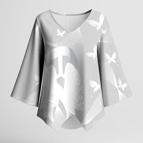 Australia Lung Cancer Awareness Personalised Kimono Sleeve Blouse Butterfly Ribbon Art
