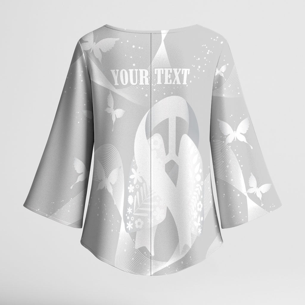 Australia Lung Cancer Awareness Personalised Kimono Sleeve Blouse Butterfly Ribbon Art