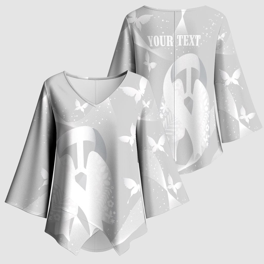Australia Lung Cancer Awareness Personalised Kimono Sleeve Blouse Butterfly Ribbon Art
