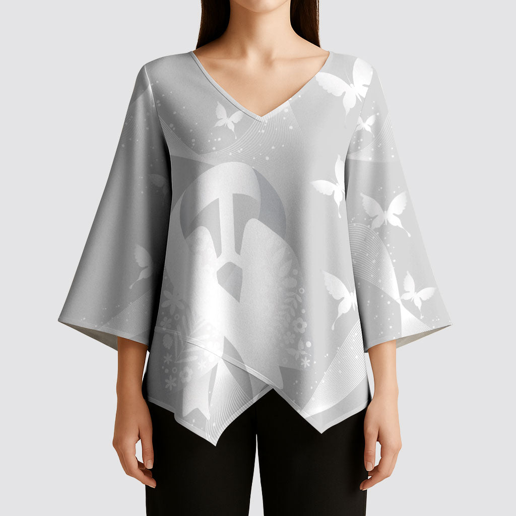 Australia Lung Cancer Awareness Personalised Kimono Sleeve Blouse Butterfly Ribbon Art