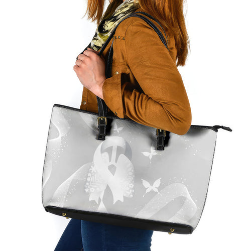 Australia Lung Cancer Awareness Leather Tote Bag Butterfly Ribbon Art