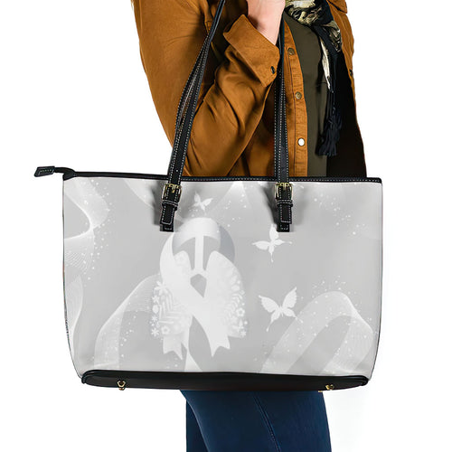 Australia Lung Cancer Awareness Leather Tote Bag Butterfly Ribbon Art