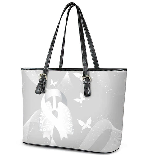 Australia Lung Cancer Awareness Leather Tote Bag Butterfly Ribbon Art