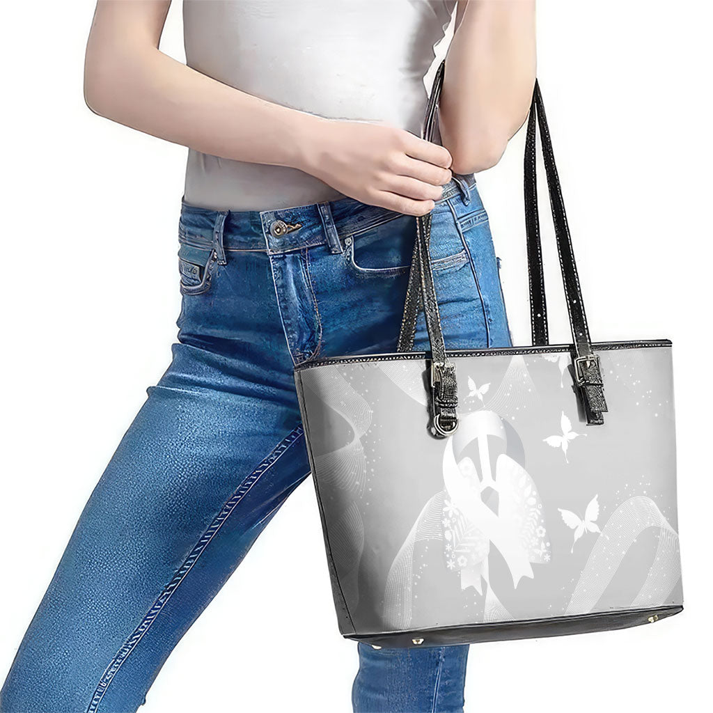 Australia Lung Cancer Awareness Leather Tote Bag Butterfly Ribbon Art