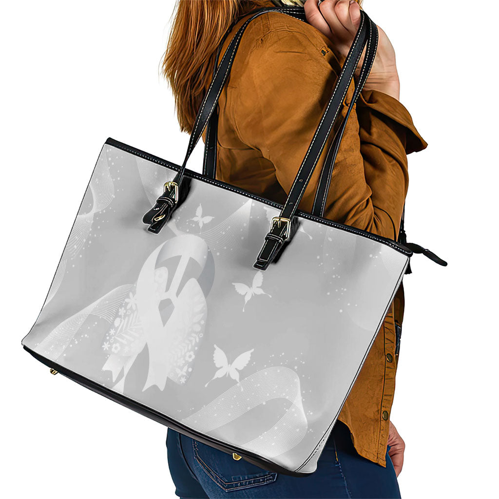 Australia Lung Cancer Awareness Leather Tote Bag Butterfly Ribbon Art