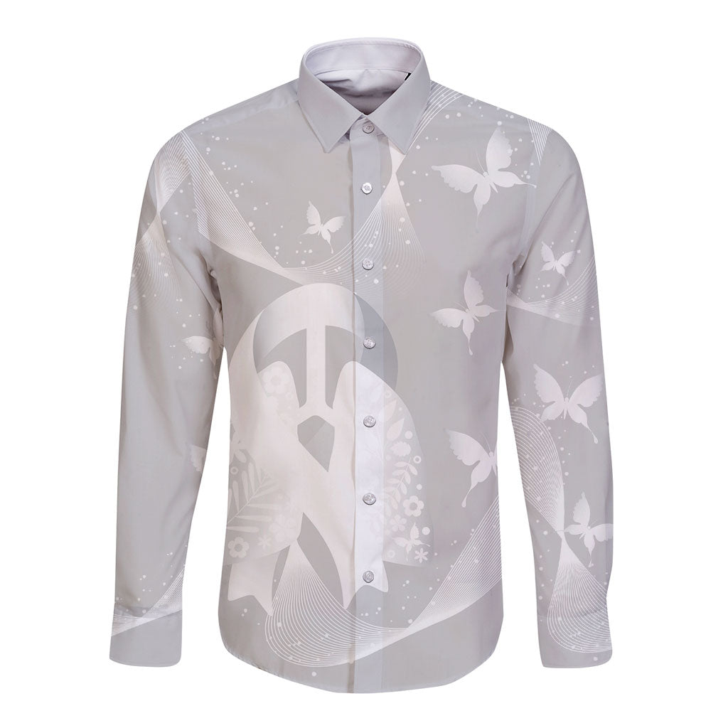 Australia Lung Cancer Awareness Personalised Long Sleeve Button Shirt Butterfly Ribbon Art