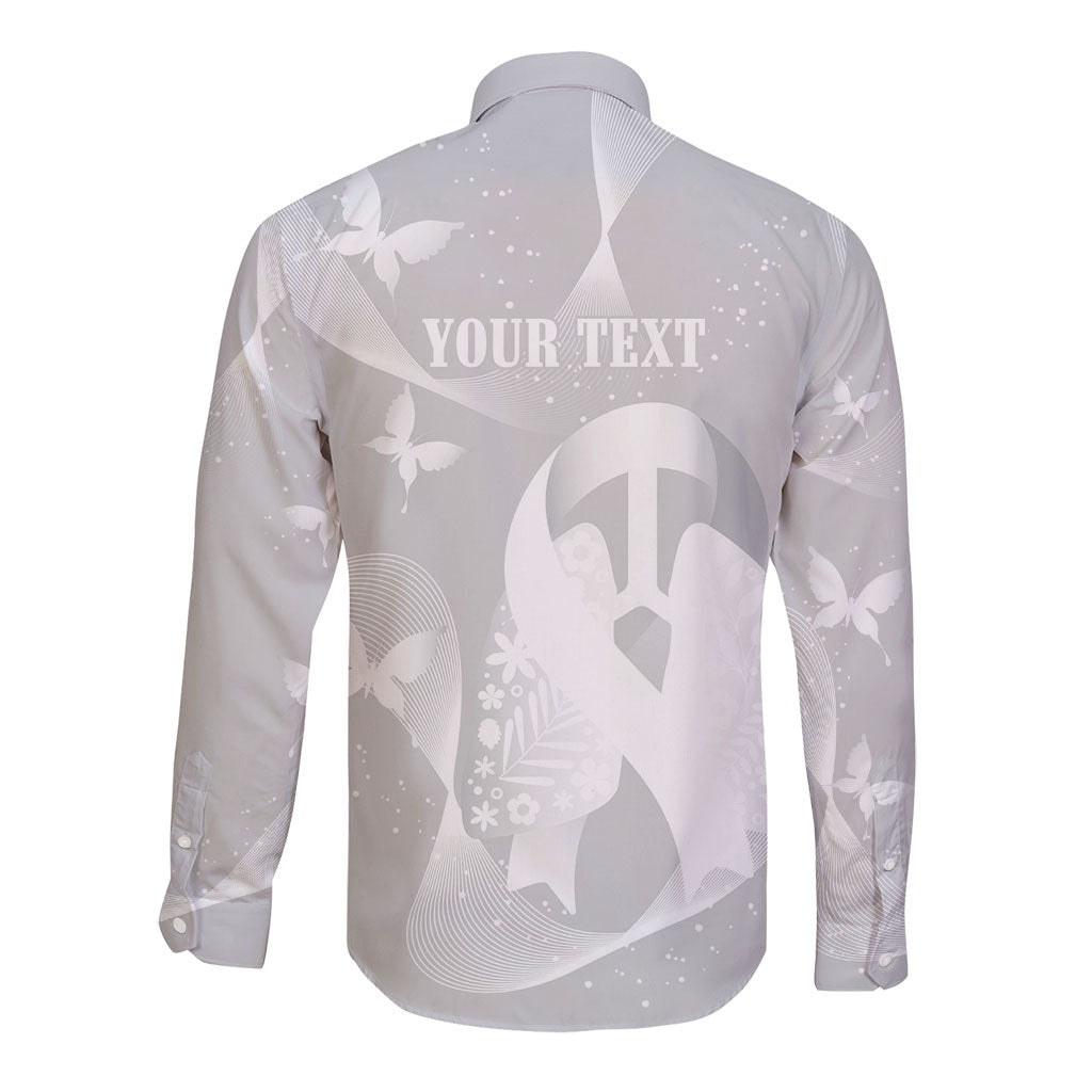 Australia Lung Cancer Awareness Personalised Long Sleeve Button Shirt Butterfly Ribbon Art