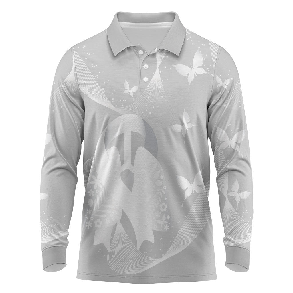 Australia Lung Cancer Awareness Personalised Long Sleeve Polo Shirt Butterfly Ribbon Art