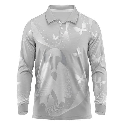 Australia Lung Cancer Awareness Personalised Long Sleeve Polo Shirt Butterfly Ribbon Art