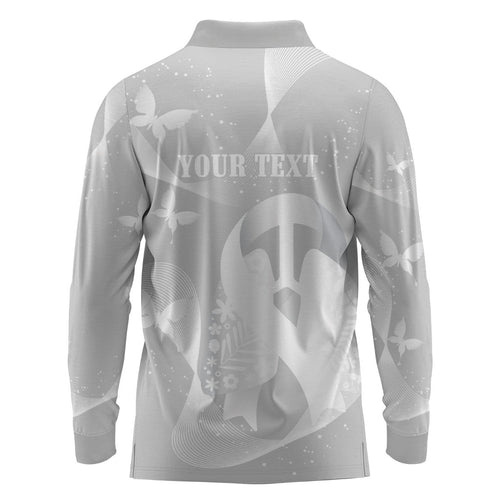 Australia Lung Cancer Awareness Personalised Long Sleeve Polo Shirt Butterfly Ribbon Art