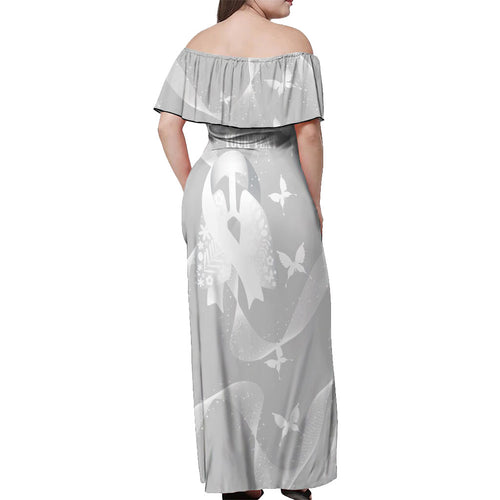 Australia Lung Cancer Awareness Personalised Off Shoulder Maxi Dress Butterfly Ribbon Art