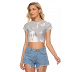 Australia Lung Cancer Awareness Personalised Raglan Cropped T Shirt Butterfly Ribbon Art
