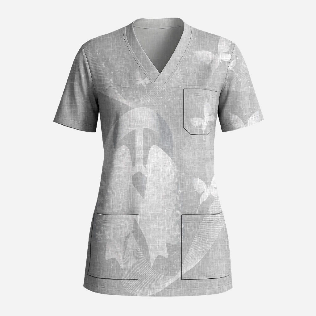 Australia Lung Cancer Awareness Personalised Scrub Top Butterfly Ribbon Art