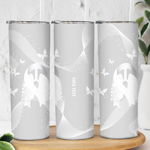Australia Lung Cancer Awareness Personalised Skinny Tumbler Butterfly Ribbon Art
