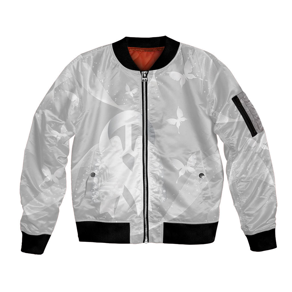 Australia Lung Cancer Awareness Personalised Sleeve Zip Bomber Jacket Butterfly Ribbon Art