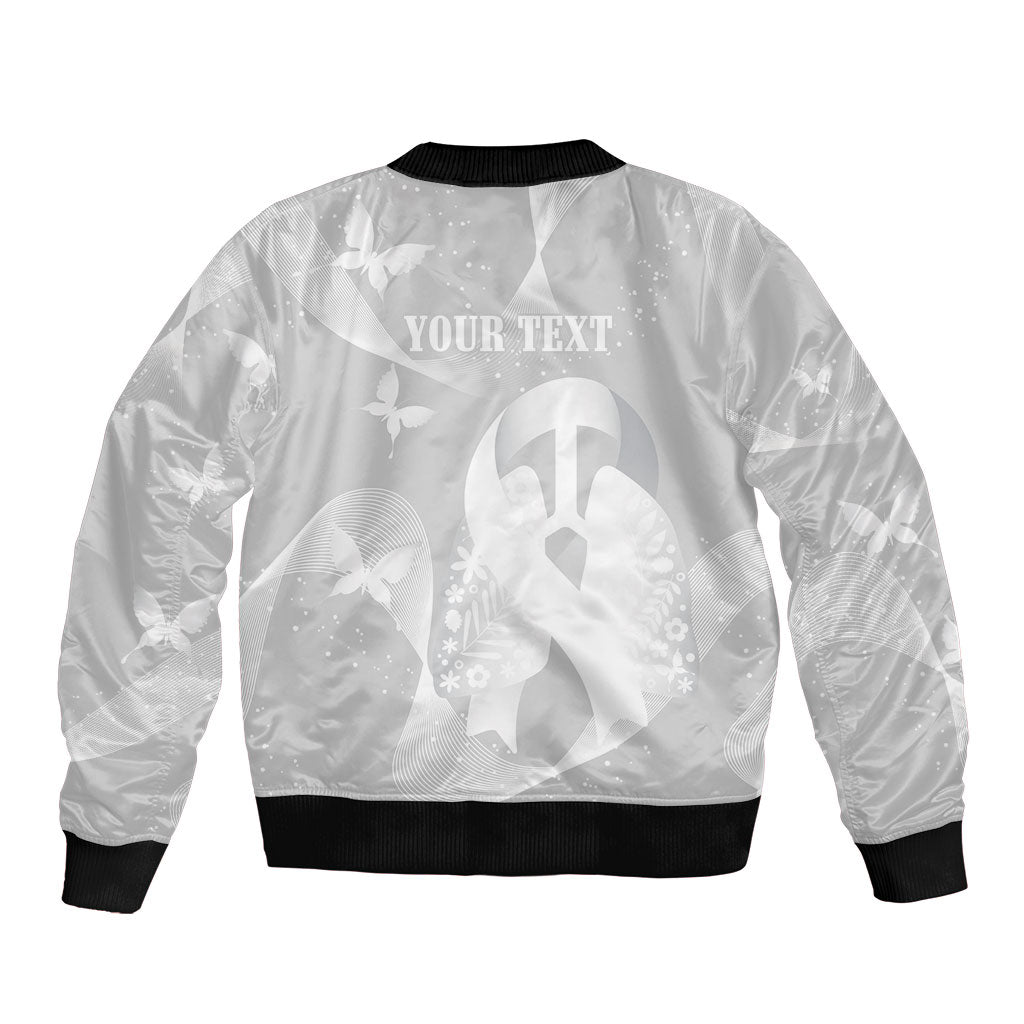Australia Lung Cancer Awareness Personalised Sleeve Zip Bomber Jacket Butterfly Ribbon Art