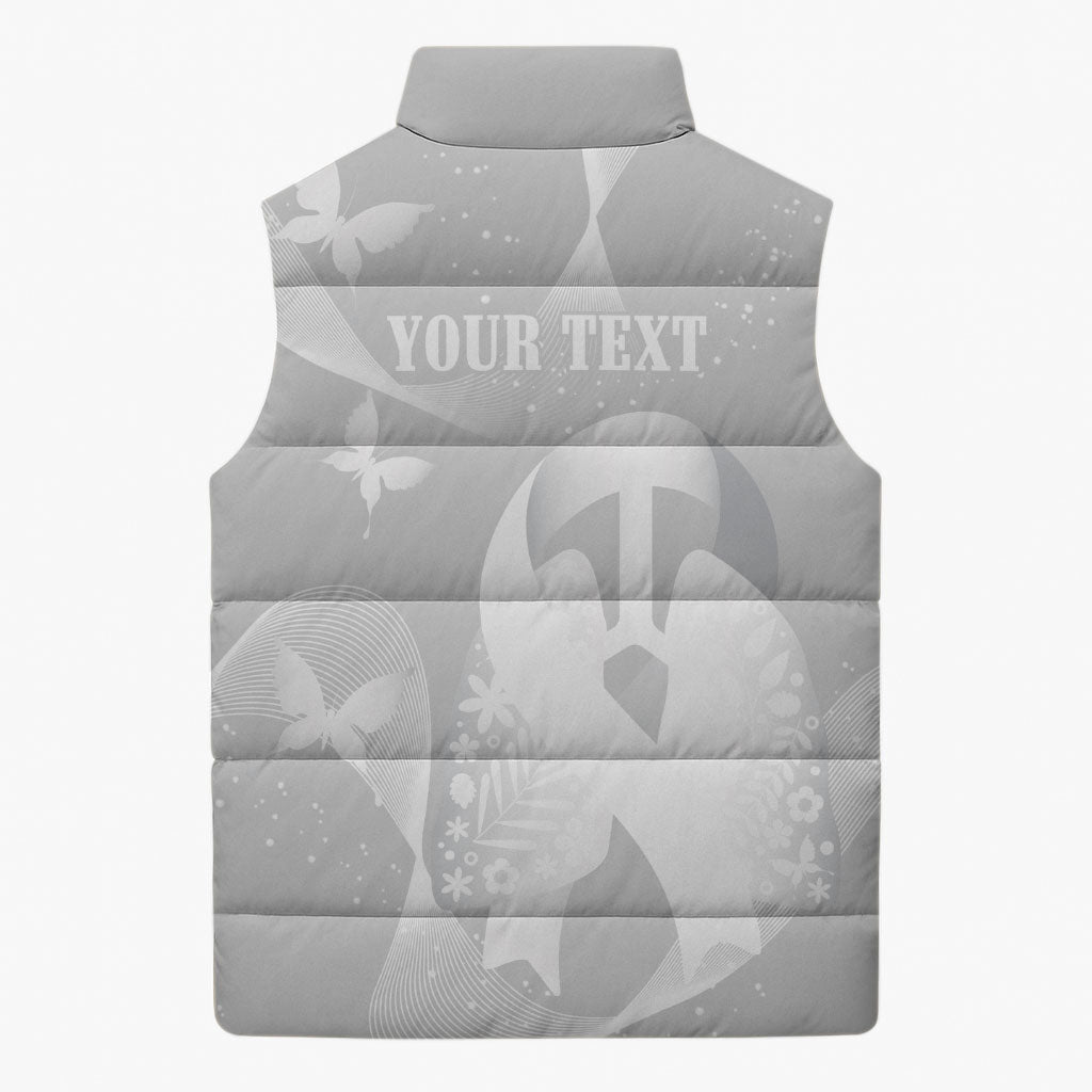 Australia Lung Cancer Awareness Personalised Sleeveless Puffer Jacket Butterfly Ribbon Art