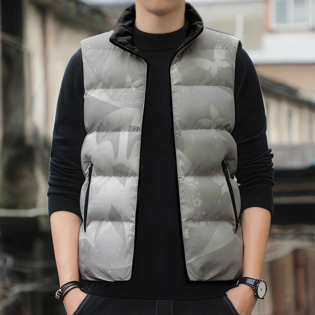 Australia Lung Cancer Awareness Personalised Sleeveless Puffer Jacket Butterfly Ribbon Art