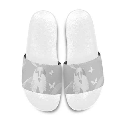 Australia Lung Cancer Awareness Slide Sandals Butterfly Ribbon Art