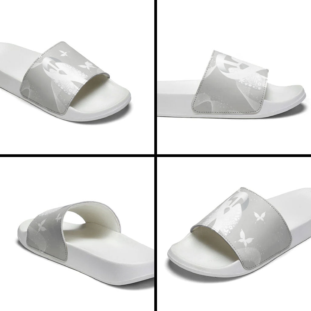 Australia Lung Cancer Awareness Slide Sandals Butterfly Ribbon Art