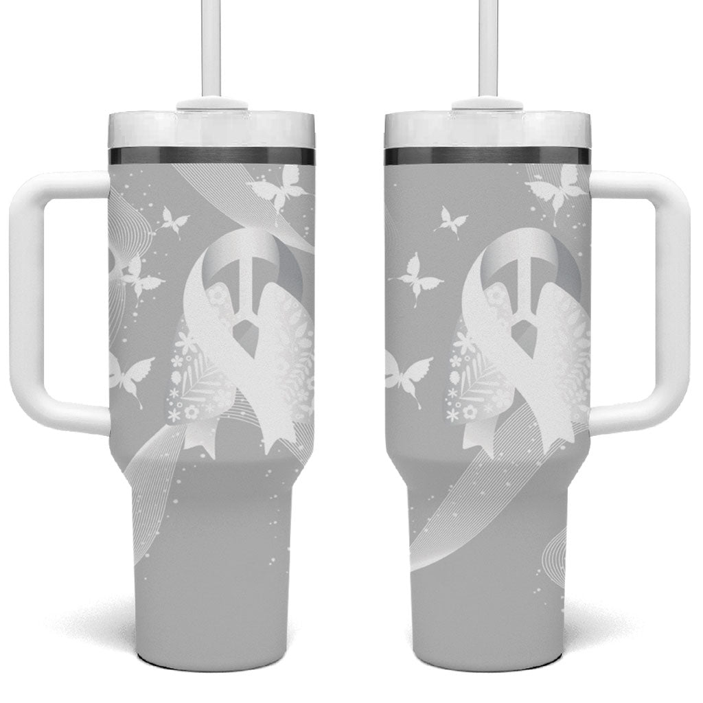 Australia Lung Cancer Awareness Personalised Tumbler With Handle Butterfly Ribbon Art
