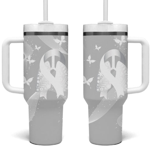 Australia Lung Cancer Awareness Personalised Tumbler With Handle Butterfly Ribbon Art