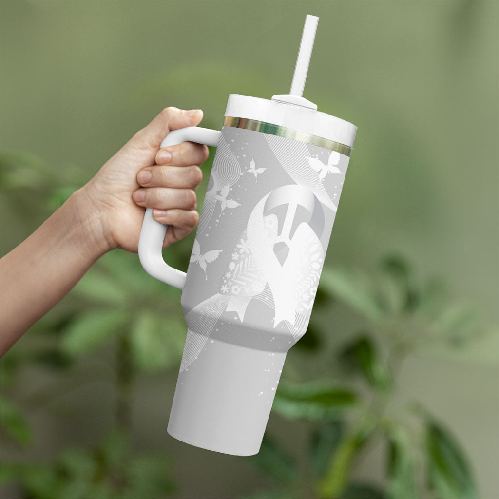 Australia Lung Cancer Awareness Personalised Tumbler With Handle Butterfly Ribbon Art