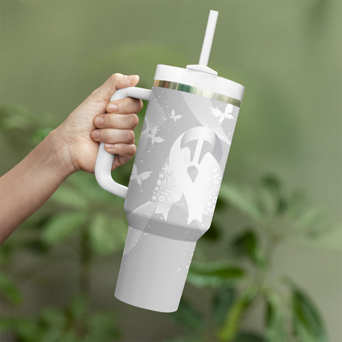 Australia Lung Cancer Awareness Personalised Tumbler With Handle Butterfly Ribbon Art